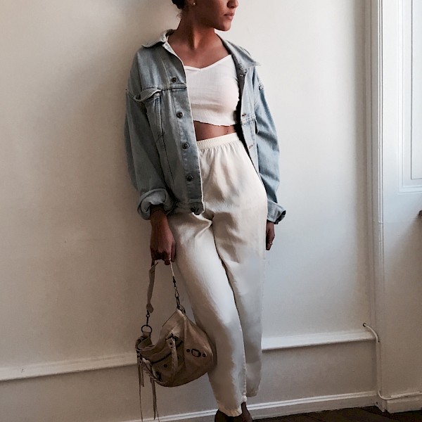 Balenciaga First 2005 HUGO BOSS men boyfriend denim jacket silk vintage pyjama Jimmy Choo classic heel sandals off white